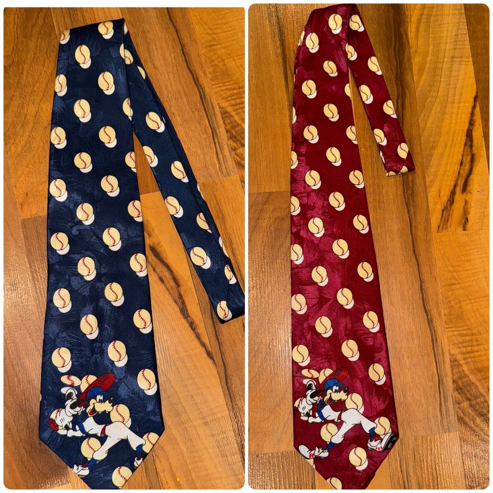 Mickey Unlimited bundle Baseball Necktie Goofy Cartoon Novelty Tie red blue